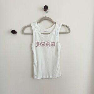 Insomniac Hard Summer Fest White Ribbed Tank Top with Pink Rhinestone Logo